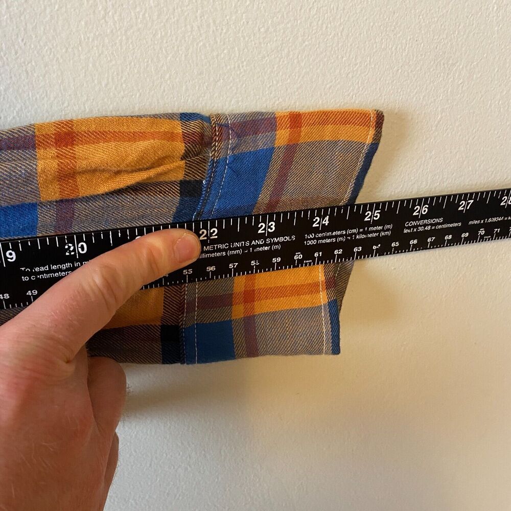 Gustin Shirt Mens L Orange Long Sleeve Button Flannel Plaid CL Missing Button - Picture 12 of 13